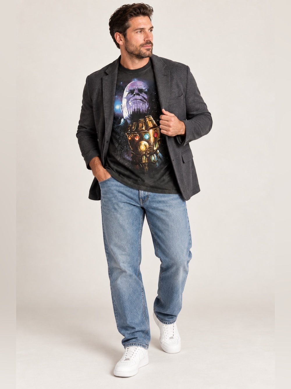Marvel Avengers Infinity War Thanos Graphic Tee 2XL Washed Black Cotton